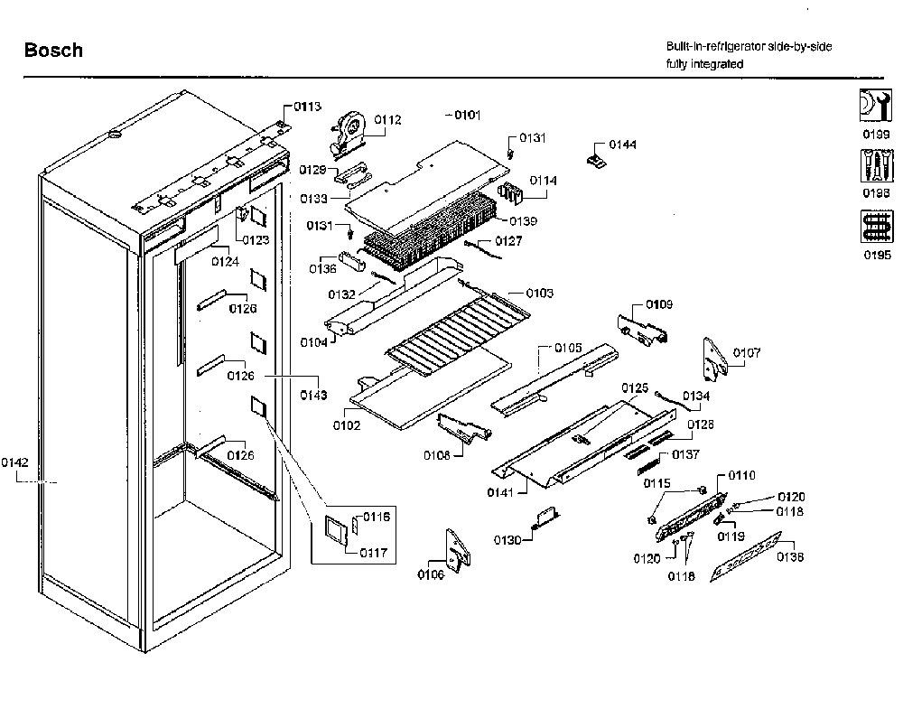Cavity asy Diagram and Parts List for B30IR800SP 01 Bosch Refrigerator