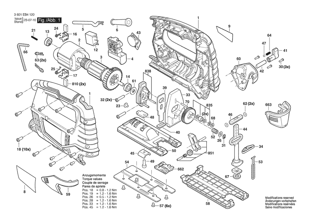 Section 1 Diagram and Parts List for GST750 3601EB41K1 Bosch Jig Saw