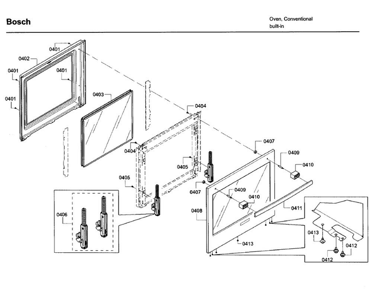Door 1 Diagram and Parts List for HBN5651UC 03 Bosch Wall Oven