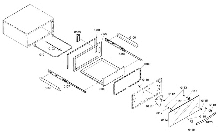 Cabinet Parts Diagram and Parts List for HWD2760UC 01 Bosch Warming Drawer