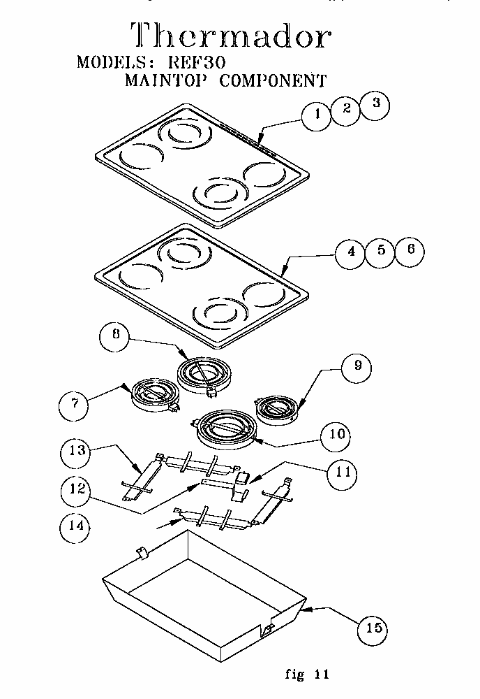 Maintop Component Diagram and Parts List for REF30RS 9707 & UP Thermador Range