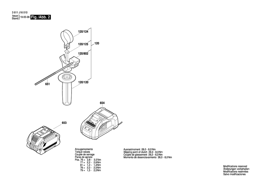Page 2 Diagram and Parts List for GBH18V-26D 3611J16010 Bosch Hammer Drill