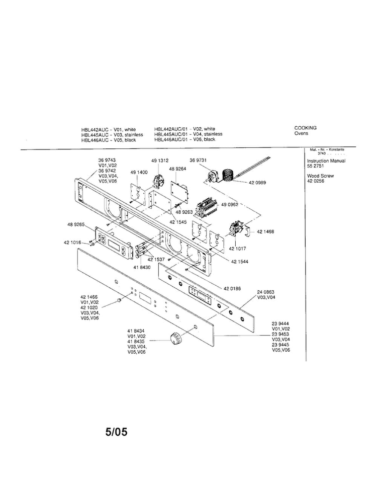 Fascia Panel Diagram and Parts List for HBL442AUC 01 Bosch Wall Oven