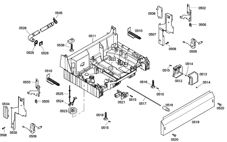 Base Assy Diagram and Parts List for SHE42L12UC 50 Bosch Dishwasher