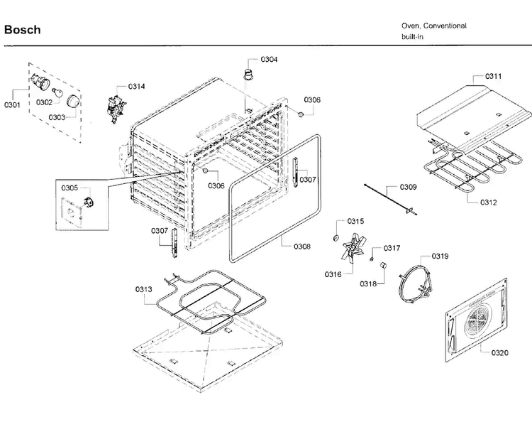 Inner Parts Diagram and Parts List for HBL5751UCC 03 Bosch Microwave