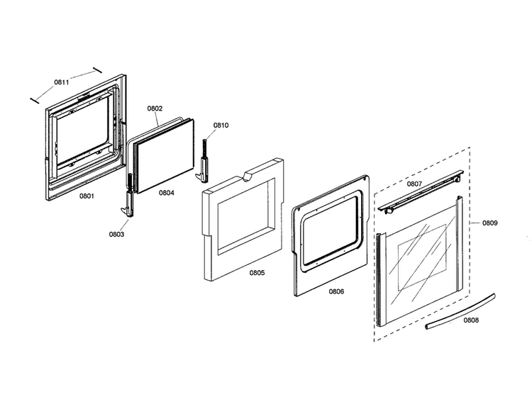 Door Diagram and Parts List for HDS7132U 01 Bosch Range