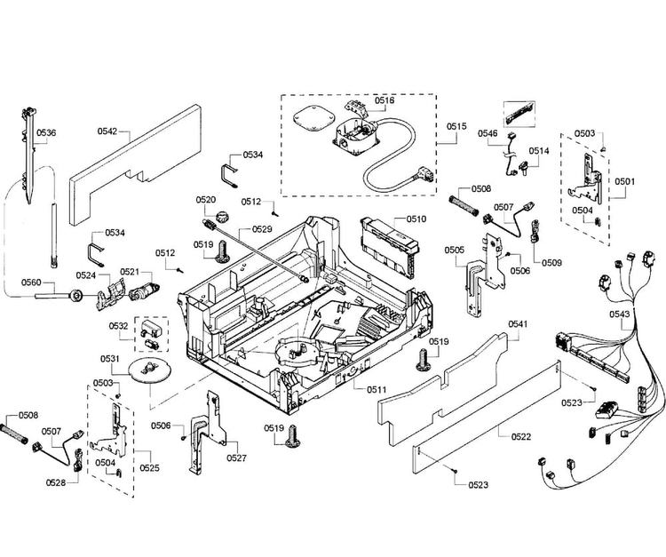 Base Assy Diagram and Parts List for SHV68T53UC 01 Bosch Dishwasher