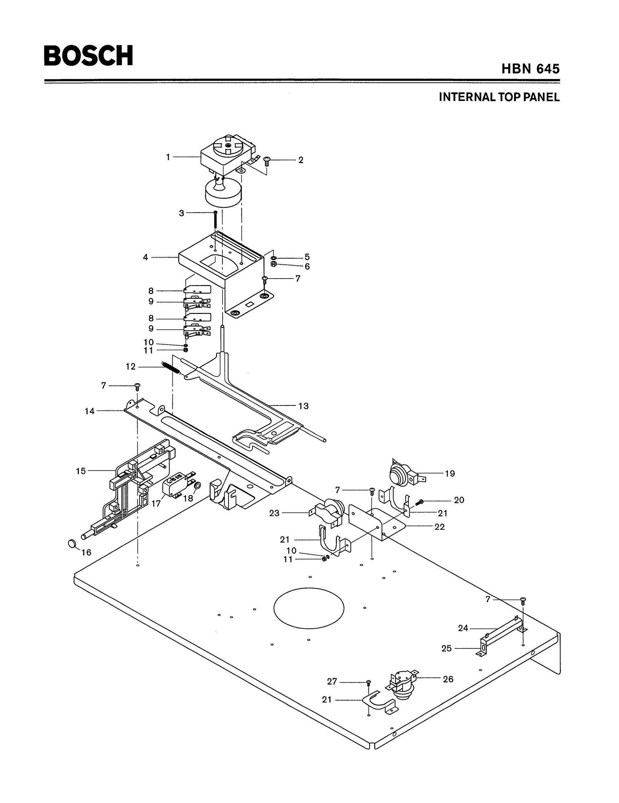 03 - INTERNAL TOP PANEL Diagram and Parts List for HBN645  Bosch Range