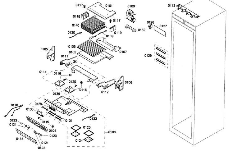 Freezer Assy Diagram and Parts List for T24IR70NSP 32 Thermador Refrigerator