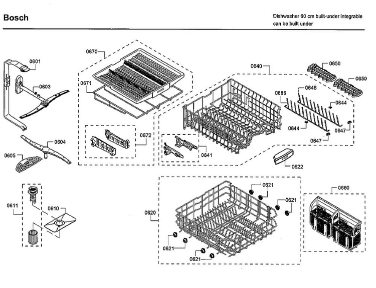 Rack Diagram and Parts List for SHP65TL2UC 09 Bosch Dishwasher