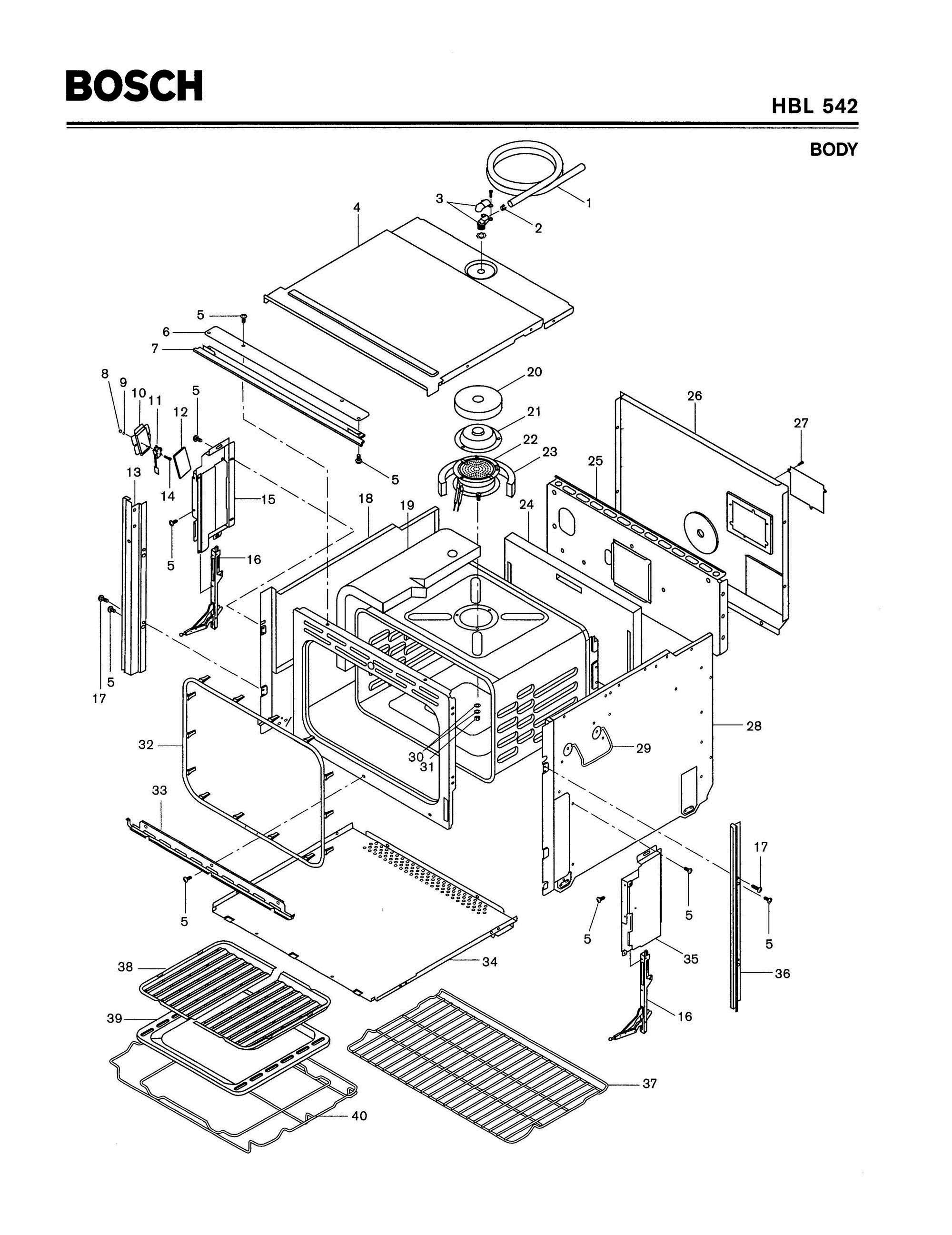 01 - BODY Diagram and Parts List for HBL542  Bosch Range