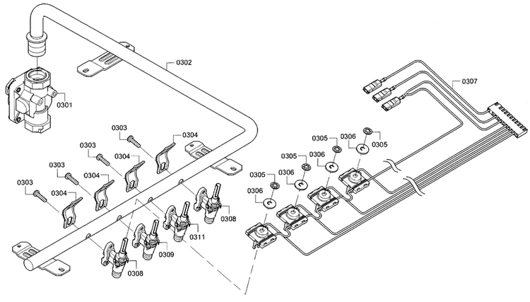 Mainfold Diagram and Parts List for NGM5455UC 01 Bosch Cooktop