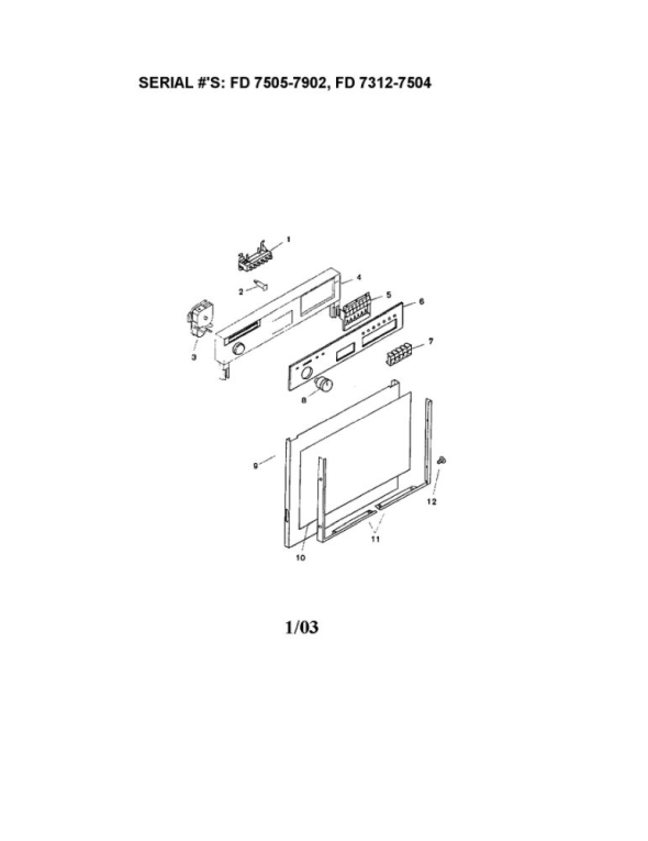 Fascia Panel And Outer Door Diagram and Parts List for SMU2042UC (13)(FD7312-7504,7505-7902) Bosch Dishwasher