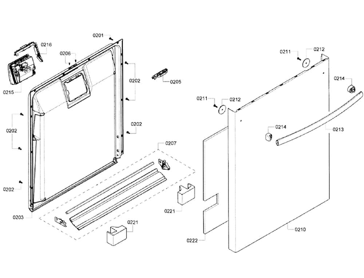 Door Section Diagram and Parts List for SHX6AP05UC 05 Bosch Dishwasher