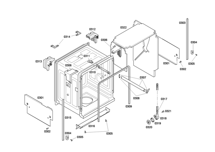 Cabinet Assy Diagram and Parts List for SHE46C06UC 33 Bosch Dishwasher