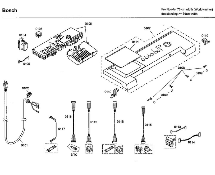 Control Panel Diagram and Parts List for WFMC3301UC 11 Bosch Washer