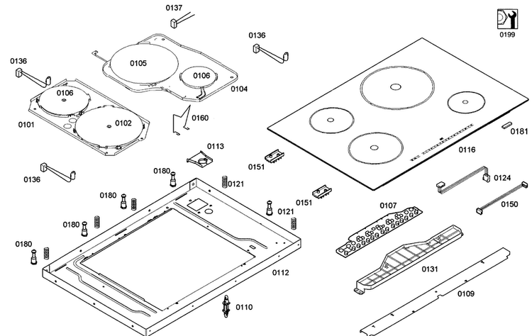 Panel Assy Diagram and Parts List for NIT3065UC 01 Bosch Cooktop