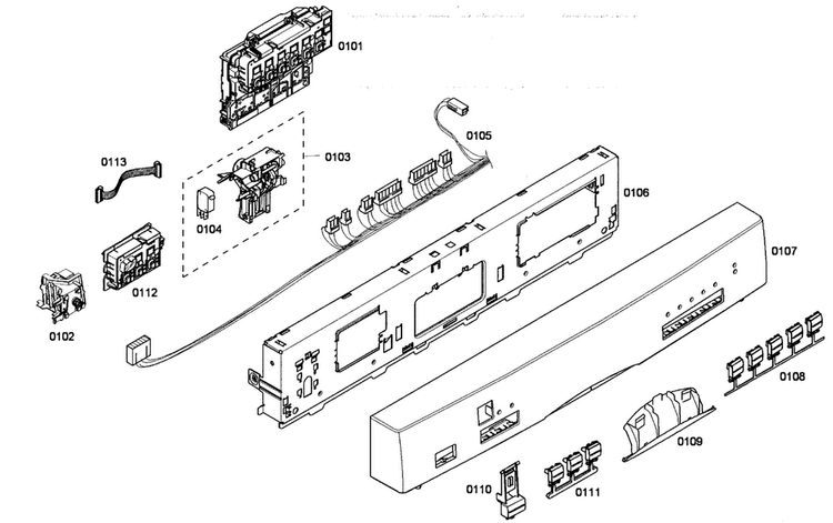 Control Panel Diagram and Parts List for SHE55P02UC 53 Bosch Dishwasher