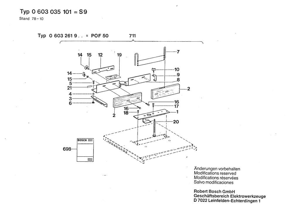 Section 2 Diagram and Parts List for SAEGE 0603035101 Bosch Table Saw