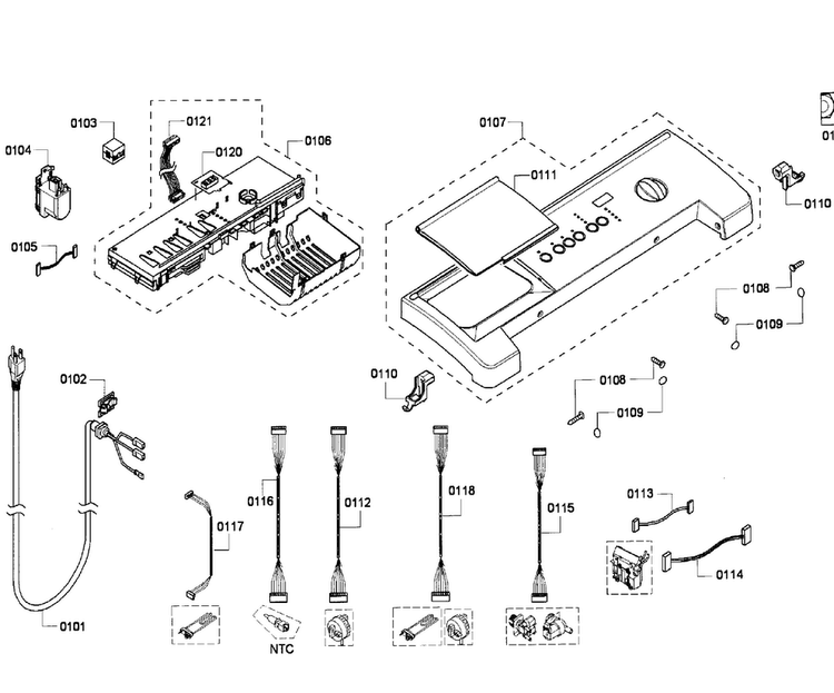 Control Panel Diagram and Parts List for WFMC220RUC 16 Bosch Washer