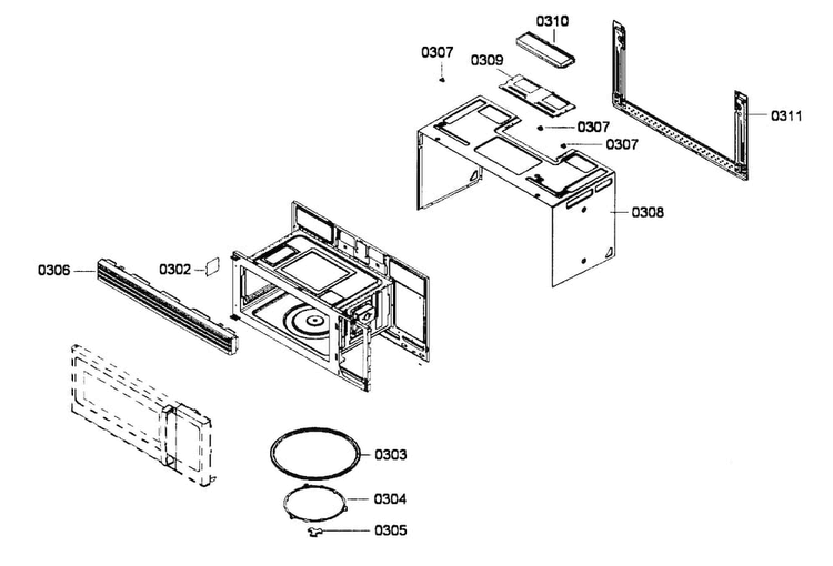 Cabinet Assy Diagram and Parts List for HMV3061U 01 Bosch Microwave