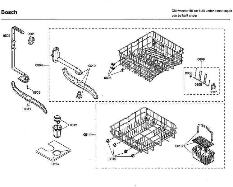 Racks Diagram and Parts List for SHU33A02UC 40 Bosch Dishwasher