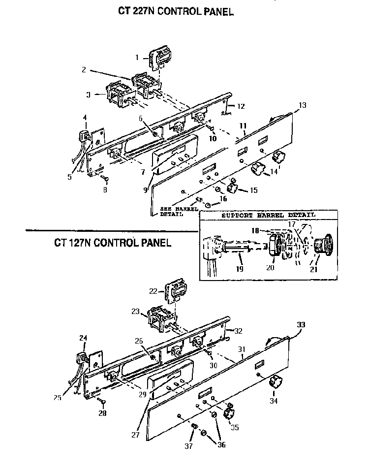Control Panel Diagram and Parts List for CT127N  Thermador Wall Oven