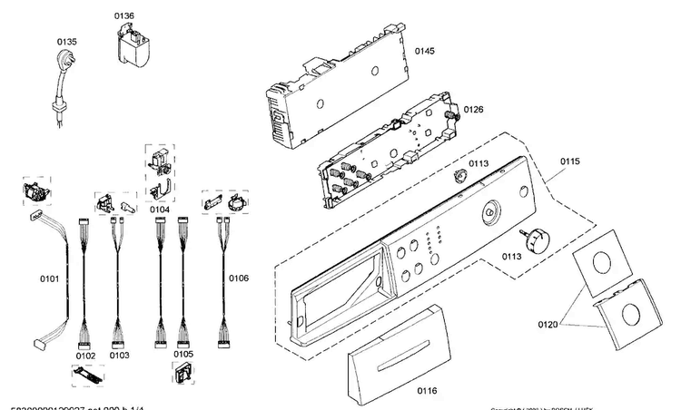 Control Panel Diagram and Parts List for WAS20160UC 01 Bosch Washer