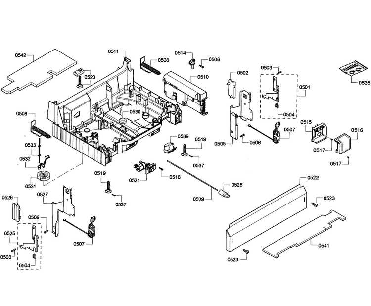Base Assy Diagram and Parts List for SHX68R55UC 68 Bosch Dishwasher