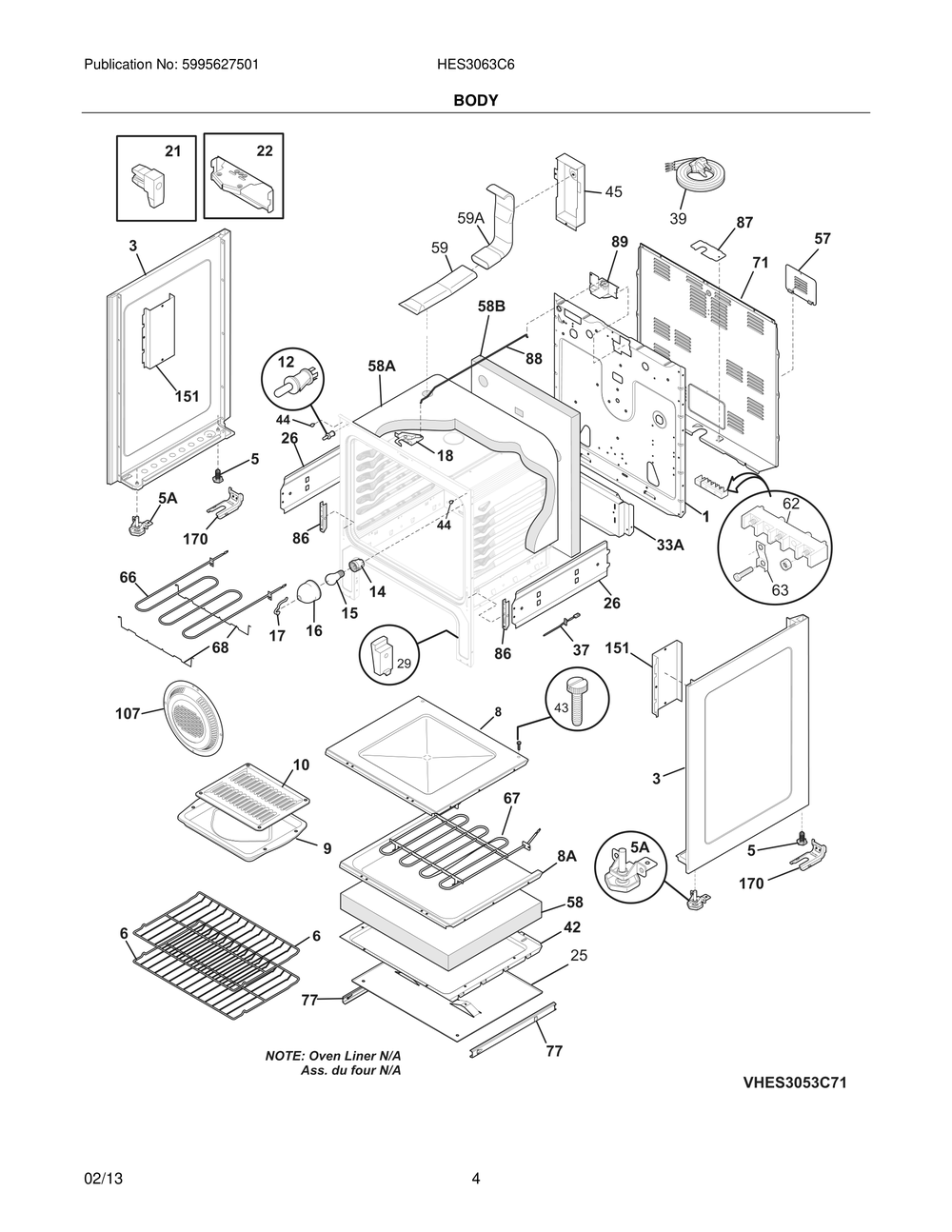 Body Diagram and Parts List for HES3063C6  Bosch Range