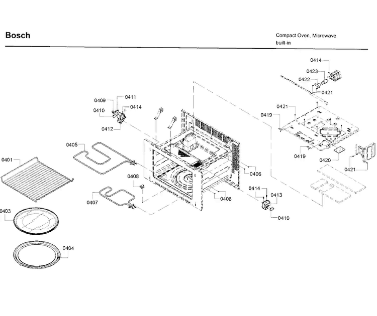 Cavity Diagram and Parts List for HMC54151UC 01 Bosch Microwave