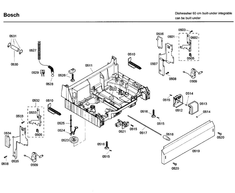 Base Diagram and Parts List for SHX43C02UC 46 Bosch Dishwasher