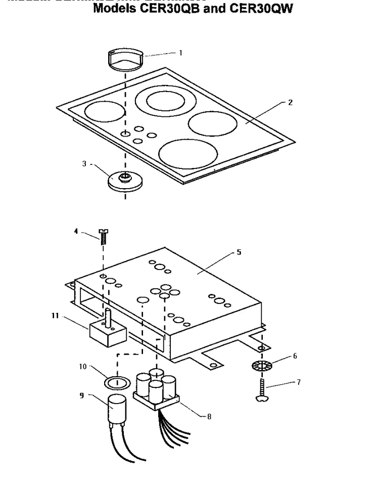 Models Cer30qb And Cer30qw Diagram and Parts List for CEH365Q  Thermador Cooktop