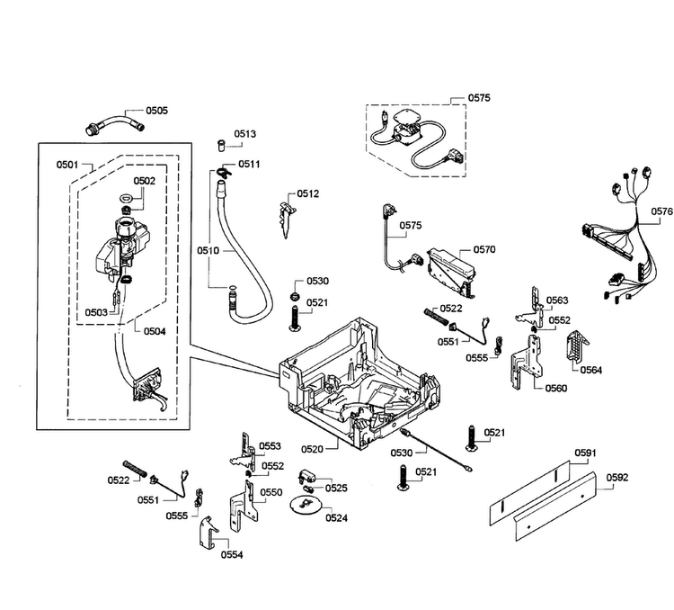 Base Assy Diagram and Parts List for SPE5ES55UC 07 Bosch Dishwasher