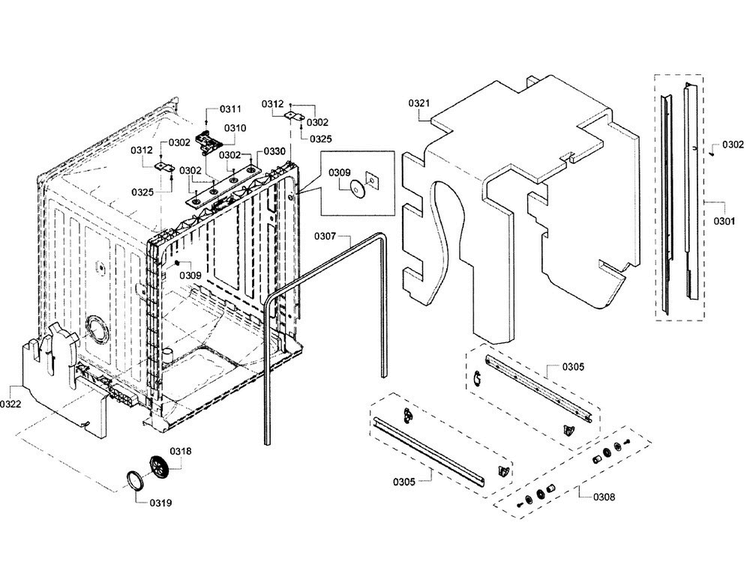 Cabinet Diagram and Parts List for SHX3AR52UC 12 Bosch Dishwasher