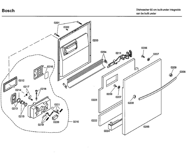 Door Diagram and Parts List for SHX33A05UC 38 Bosch Dishwasher