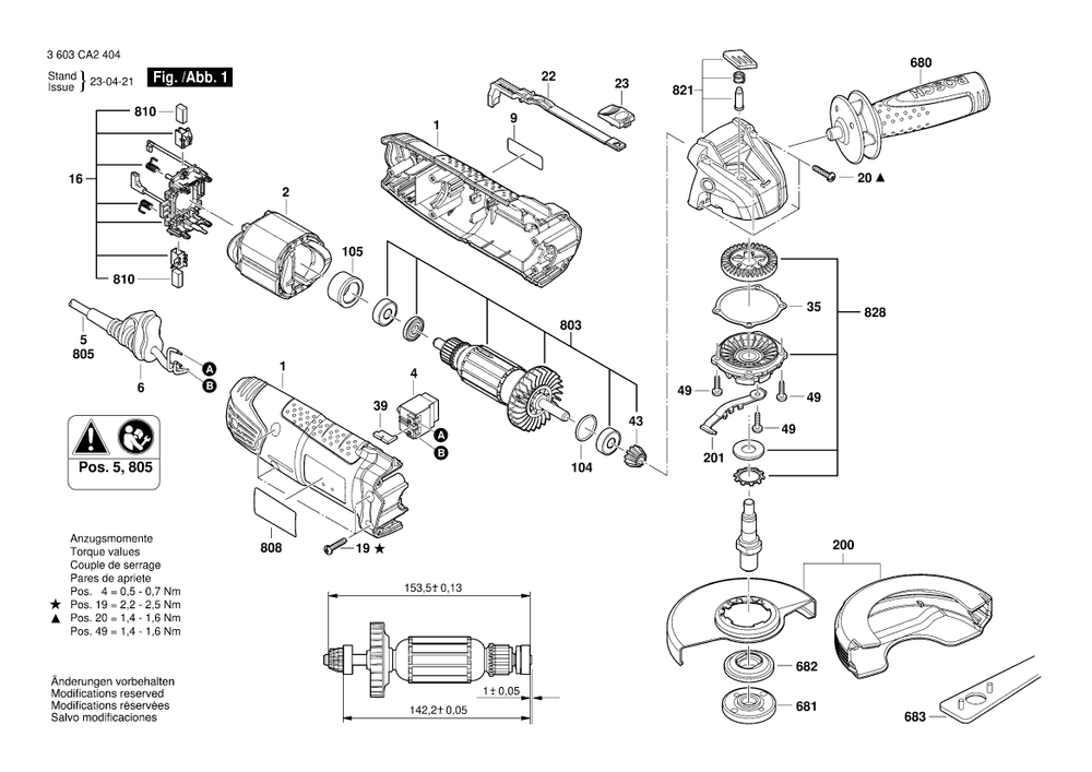 Diagram 1 Diagram and Parts List for PWS700-125 3 603 CA2 407 Bosch Angle Grinder