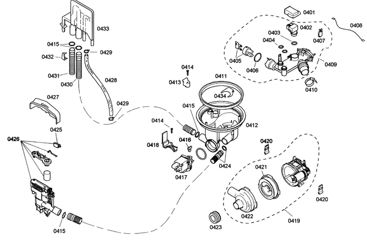 Pump Assy Diagram and Parts List for SHE42L12UC 22 Bosch Dishwasher