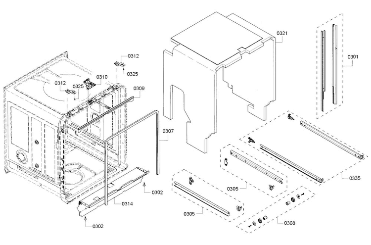 Frame Diagram and Parts List for SHP65TL5UC 01 Bosch Dishwasher