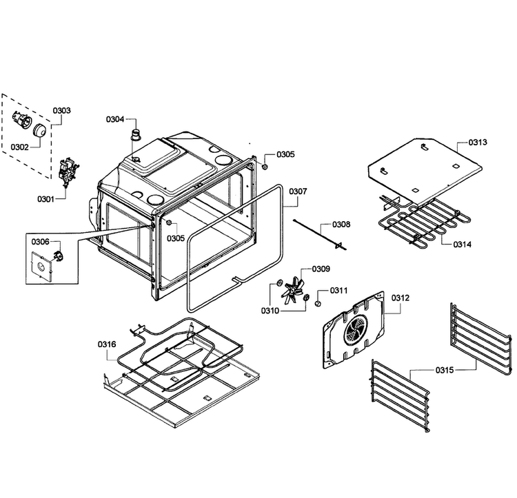 Oven Upper Diagram and Parts List for HBL3560UC 04 Bosch Wall Oven