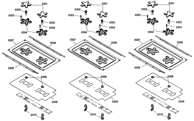 Burners Assy Diagram and Parts List for PCG486EL01  Thermador Cooktop