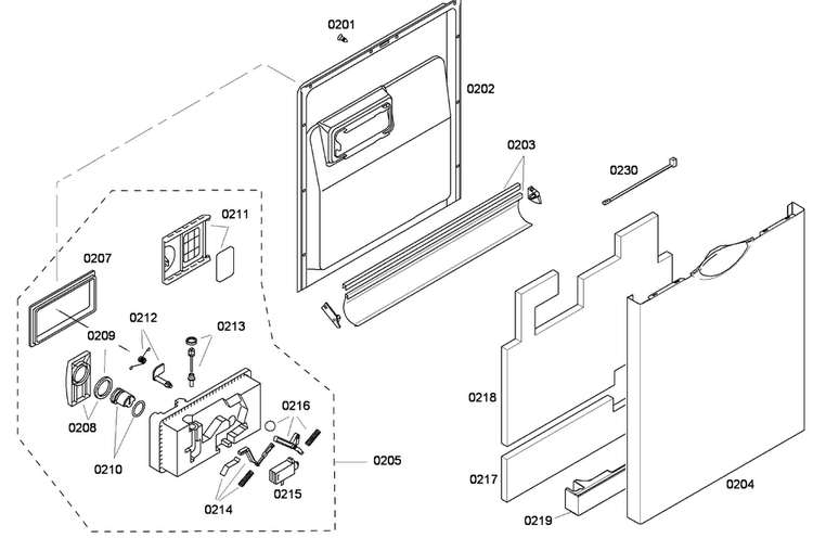Door Assy Diagram and Parts List for SHE33P06UC 59 Bosch Dishwasher