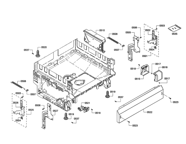 Base Diagram and Parts List for SHX4AP06UC 02 Bosch Dishwasher