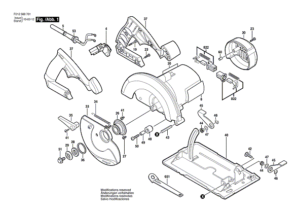 Bosch Hd5687m (F012568701) Diagram and Parts List for HD5687M F012568701 Bosch Circular Saw