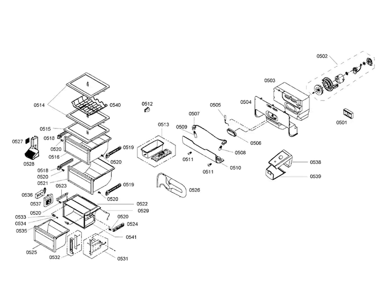 Refrigerator Section Diagram and Parts List for B20CS80SNW 01 Bosch Refrigerator