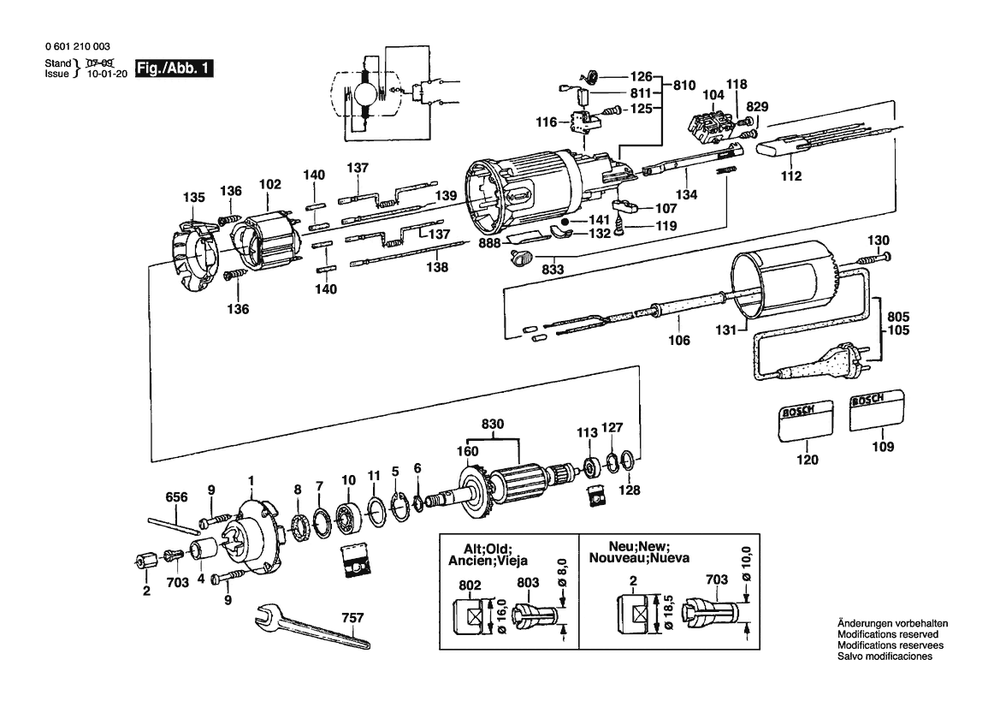 Section 1 Diagram and Parts List for GGS27 0601210034 Bosch Sander Grinder