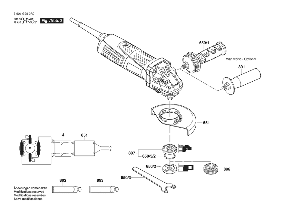 Section 2 Diagram and Parts List for GWS15-125CI 3601G950R0 Bosch Angle Grinder