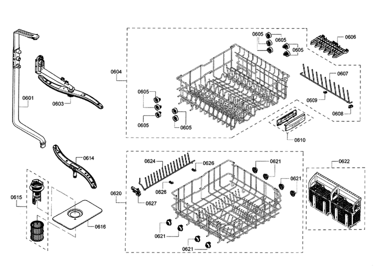 Rack Diagram and Parts List for SHX3AR76UC 14 Bosch Dishwasher