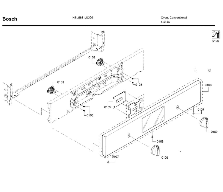 Control Panel Diagram and Parts List for HBL5651UC 02 Bosch Wall Oven
