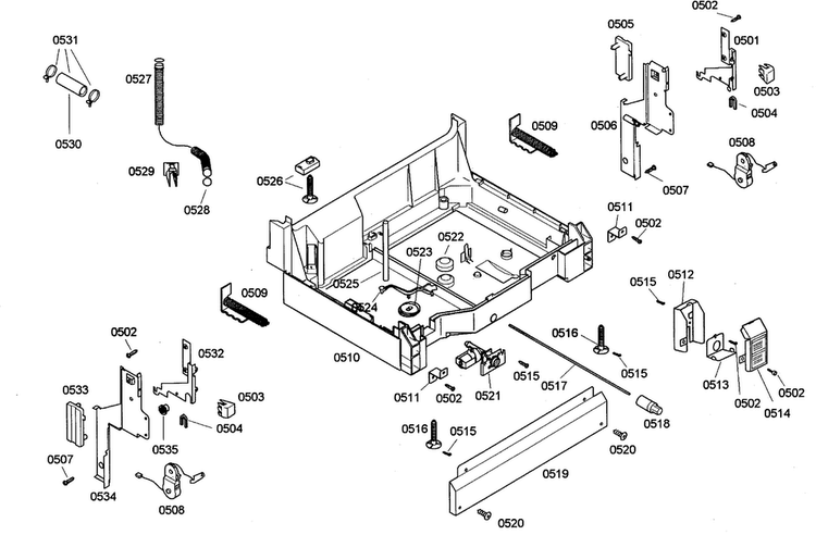 Base Assy Diagram and Parts List for SHE44C05UC 20 Bosch Dishwasher
